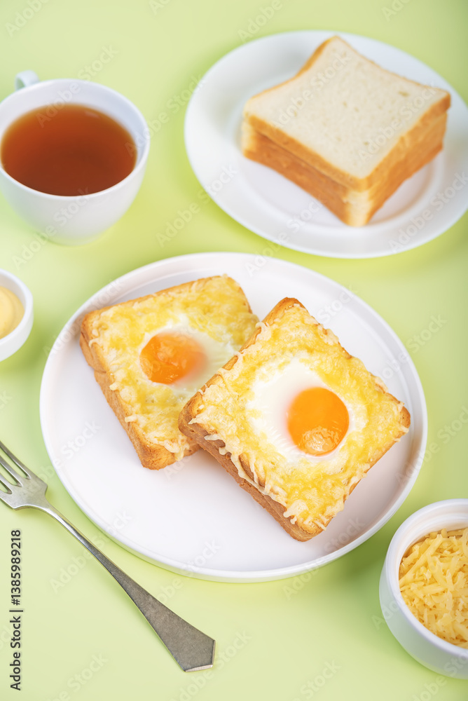 Sandwich with egg and cheese in a plate Sandwich with egg and cheese in a plate