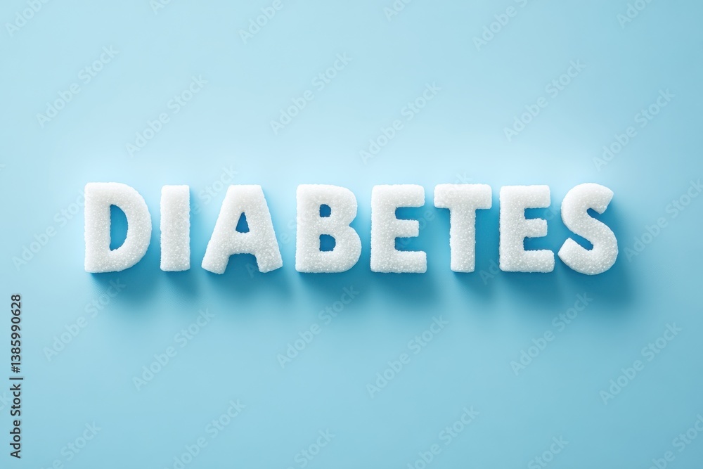 Diabetes text in white letters on a light blue background conveying medical and health information clearly shown Diabetes text in white letters on a light blue background conveying medical and health information clearly shown