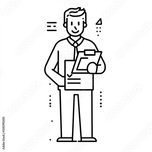 Obraz na płótnie Outlined business character holding multiple documents, expressing focus, productivity, and professional organization in a modern work style. w salonie