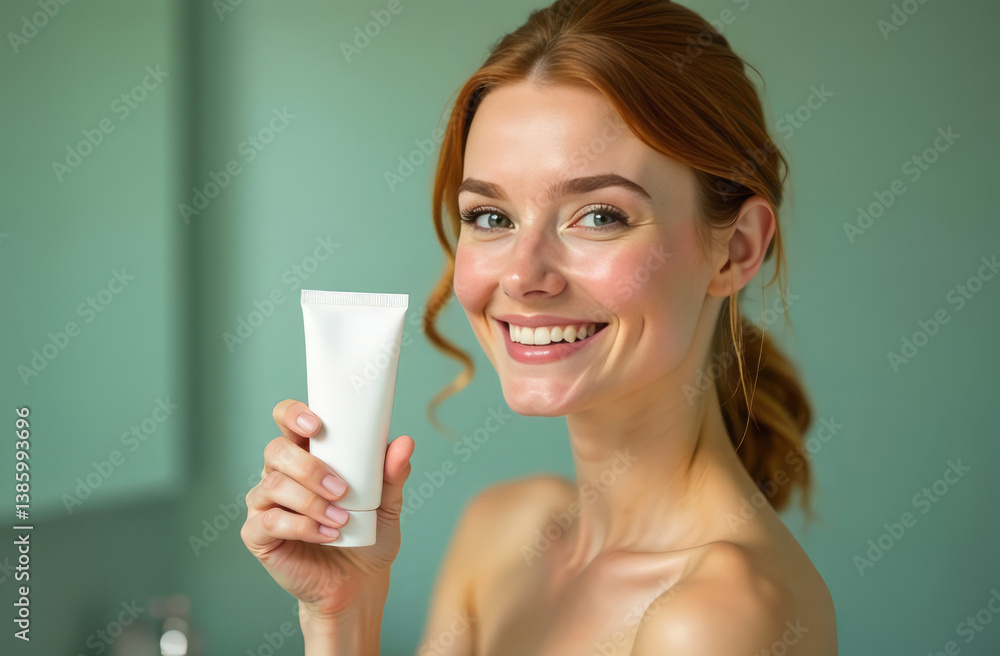 Happy woman holding white tube of cream without inscriptions. Young woman holding white tube of toothpaste in hand. Cream tube mockup. Happy woman holding white tube of cream without inscriptions. Young woman holding white tube of toothpaste in hand. Cream tube mockup.