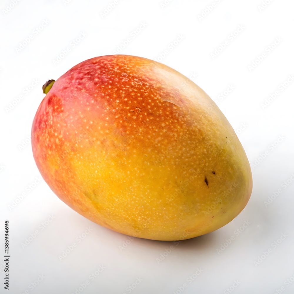 Fresh ripe mango with water drops on white background, Romania Fresh ripe mango with water drops on white background, Romania