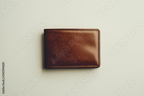 Obraz na płótnie Close-up shot of a brown leather wallet with elegant texture on a neutral surface — perfect for accessories, product branding, or ecommerce listings. w salonie