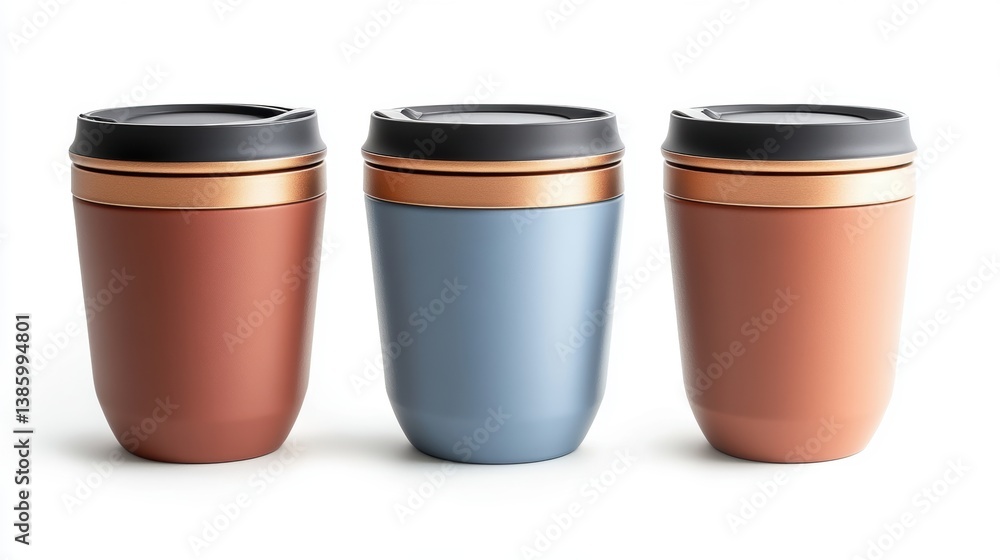 A modern travel coffee mug with a spill-proof lid, perfect for keeping drinks hot or cold, on a white background A modern travel coffee mug with a spill-proof lid, perfect for keeping drinks hot or cold, on a white background