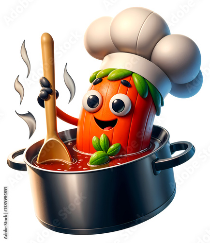 Cute Sticker, transparent Background cartoon illustration of a carrot as a chef