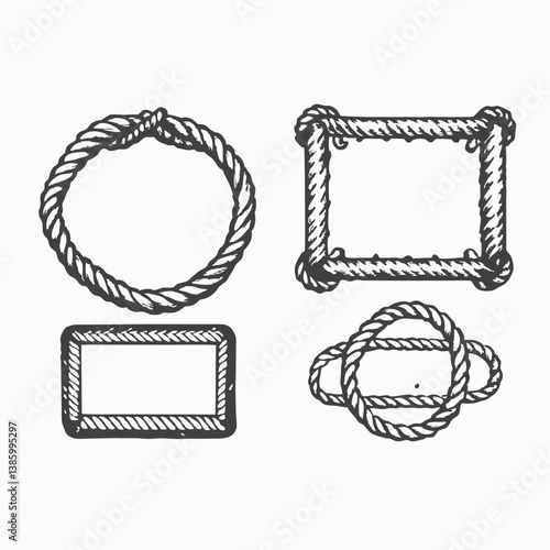 Nautical ropes vector frames set. Set of repeating rope pattern. Seamless hemp cord line collection. Chain, braid, plait stripes bundle Vector illustration