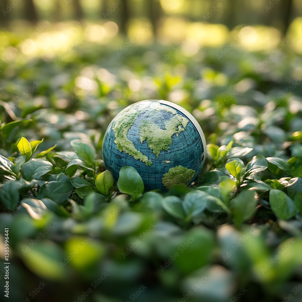 Miniature Globe Rests Amidst Lush Green Foliage Miniature Globe Rests Amidst Lush Green Foliage