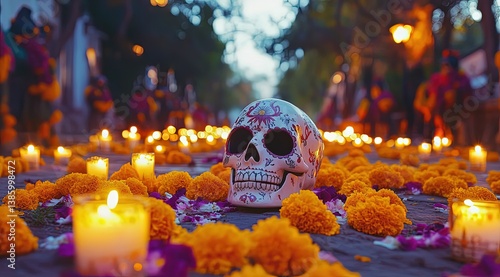Floral Skull Art for Mexican Holiday Celebration