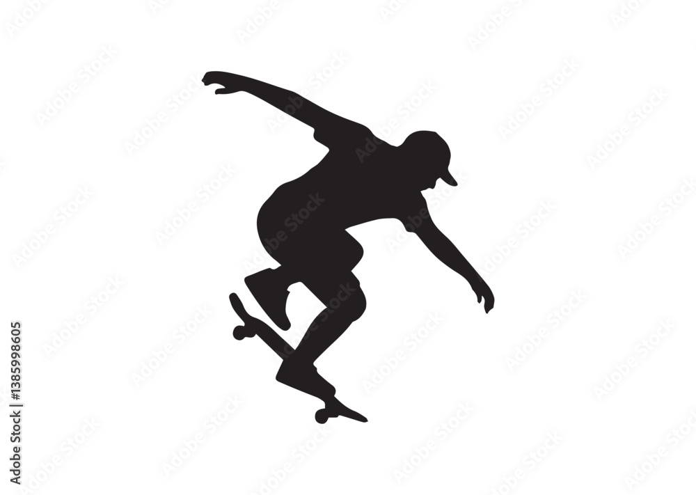 Skateboarder Mid Air Extreme Sport Lifestyle Silhouette Vector Skateboarder Mid Air Extreme Sport Lifestyle Silhouette Vector