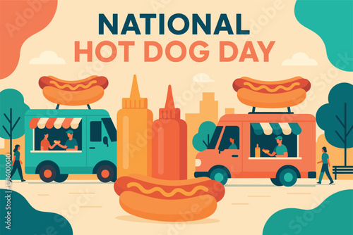 National hot dog day celebration with food trucks and condiments