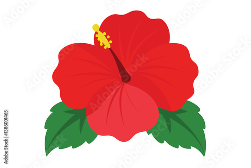 Red Hibiscus Flower vector icon, hibiscus flower clip art illustration on White Background