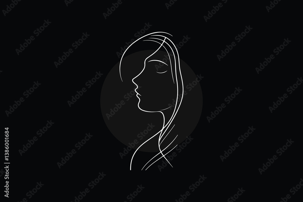 minimalist line art, elegant female silhouette, stark black against white background minimalist line art, elegant female silhouette, stark black against white background