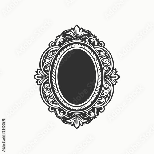 Hand drawn picture frames set. Sketch style highly detailed oval and rectangular wooden frames. Isolated vector illustration
