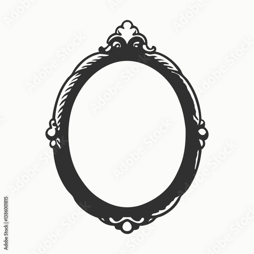 Hand drawn picture frames set. Sketch style highly detailed oval and rectangular wooden frames. Isolated vector illustration