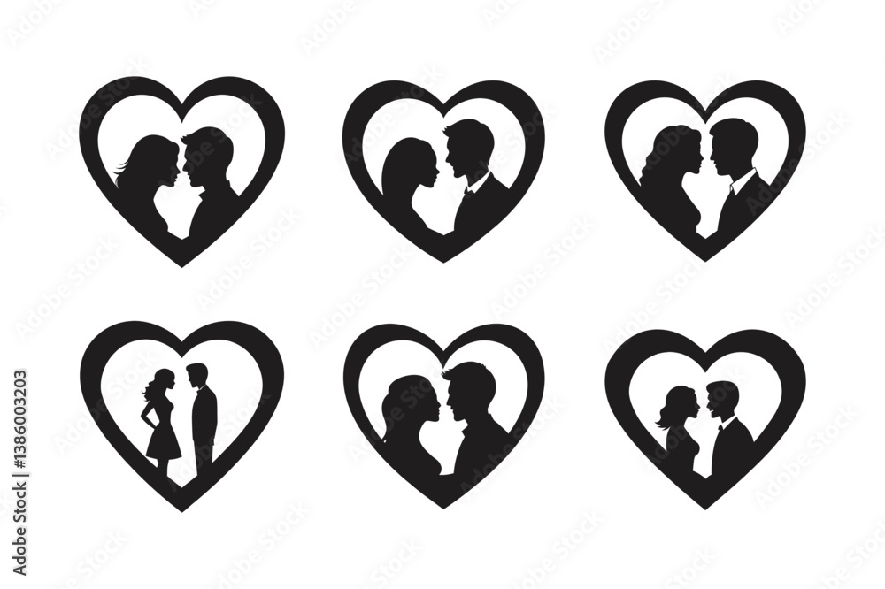 couple inside heart vector art silhouette couple inside heart vector art silhouette