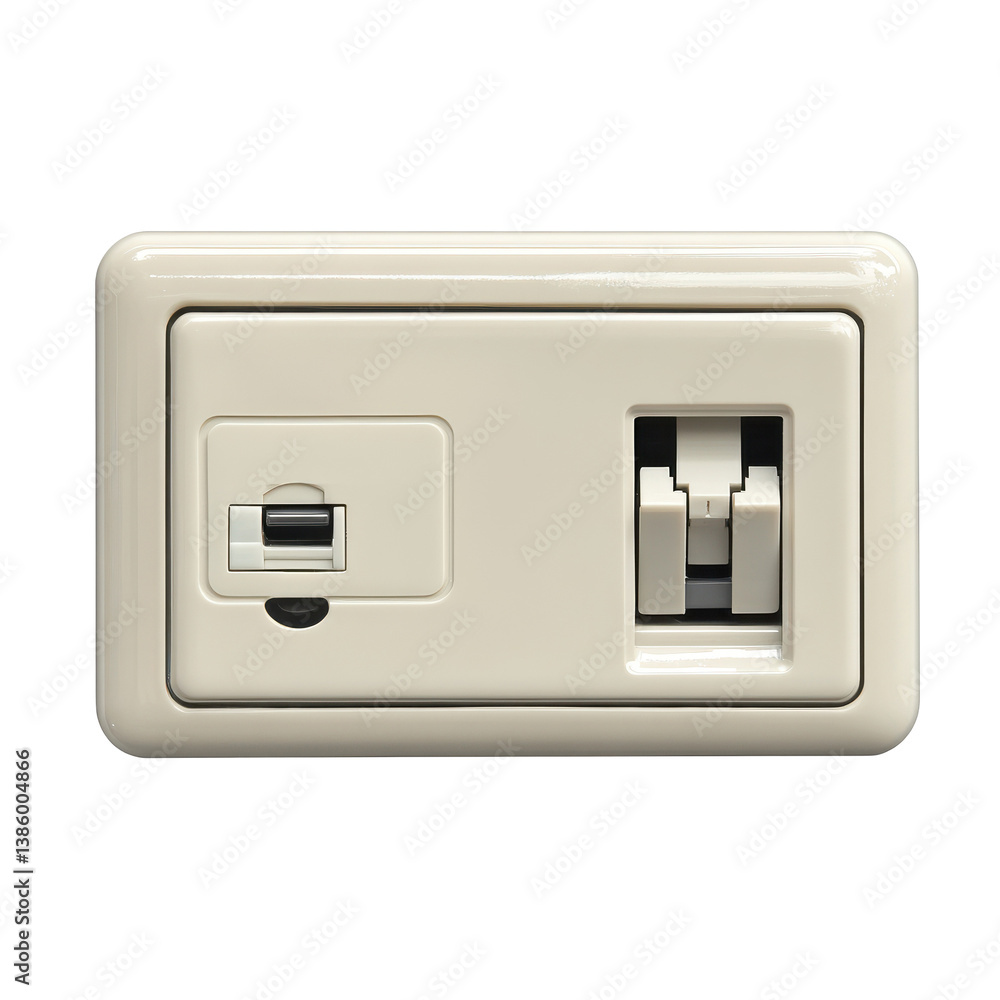 Beige wall plate with RJ11 and RJ45 jacks network internet phone connection, isolated on transparent background Beige wall plate with RJ11 and RJ45 jacks network internet phone connection, isolated on transparent background