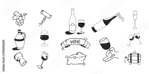 Wine doddle,vino,Design element for wine,Hand Drawn wine doddle,wine fest poster,card background drawing pack.