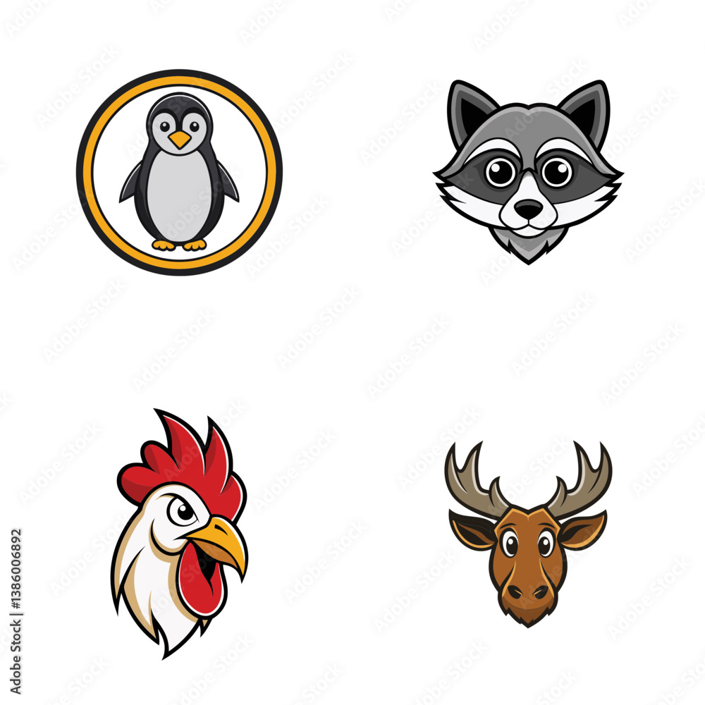 vector illustration of a set of Animal Mascot logo on white background. vector illustration of a set of Animal Mascot logo on white background.