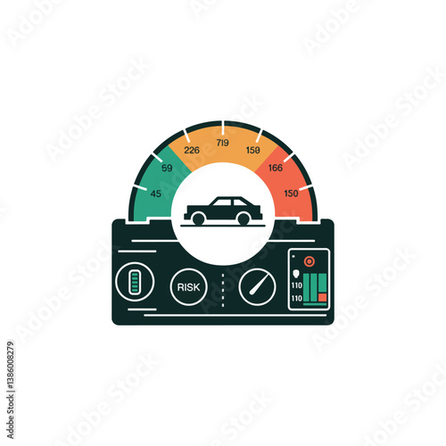 Vehicle Risk Assessment Dashboard Illustration.A graphic dashboard displays a vehicle's risk assessment.