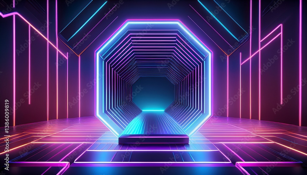 Fototapeta premium abstract geometric platform with neon lighting