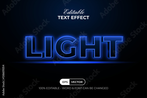 Blue Light Text Effect 3D Style. Editable Text Effect.