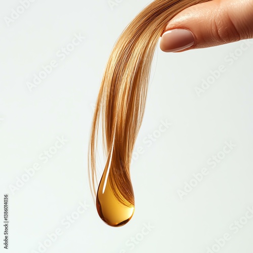 Golden hair oil drips from a fingertip.