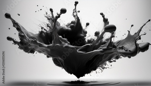 a bold 3d ink splash frozen in time suspended mid air