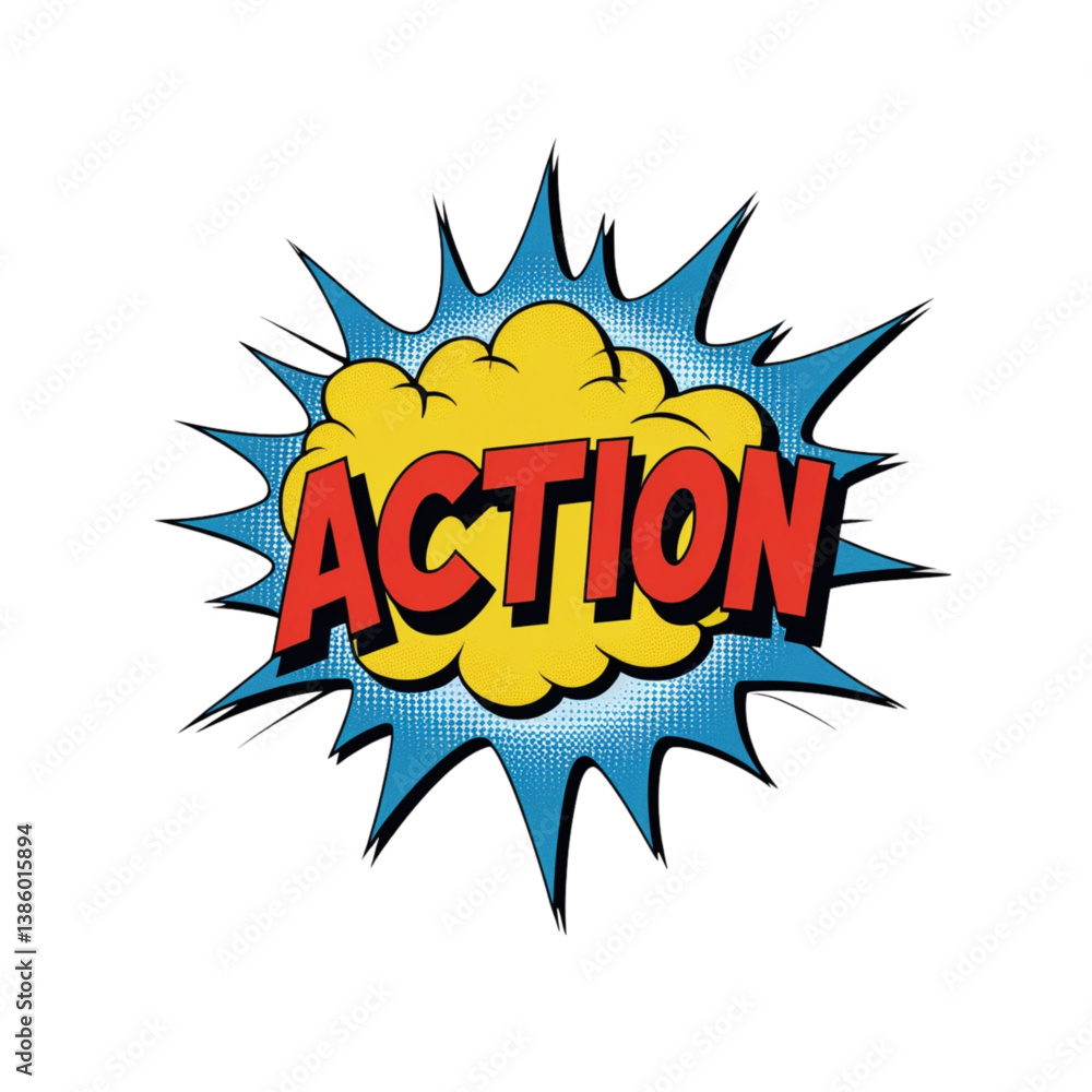Action, comic speech bubble, pop art explosion, comic book explosion Action, comic speech bubble, pop art explosion, comic book explosion