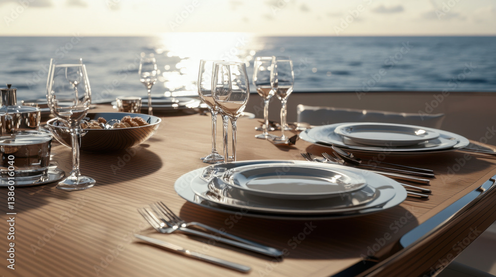 Fototapeta premium Dining table set for sunset cruise