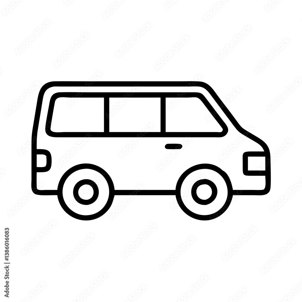 Outline drawing of a minivan vehicle for family travel and transport services vector illustration design Outline drawing of a minivan vehicle for family travel and transport services vector illustration design