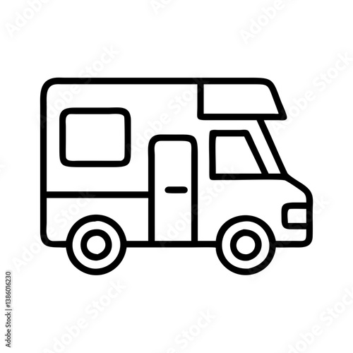 Camping rv recreational vehicle travel trailer camper van motorhome outline vector icon illustration  char