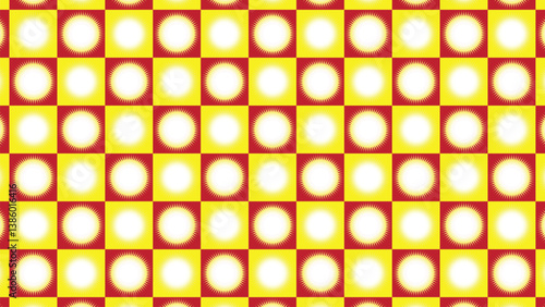 Radiant Sunburst Pattern in Red and Yellow Checkerboard