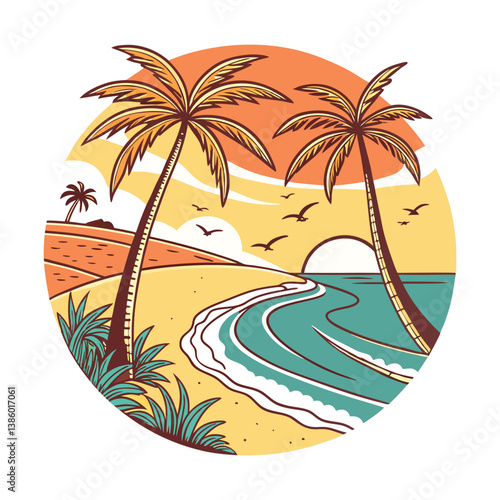 Tropical Beach Sunset in a Circle Frame