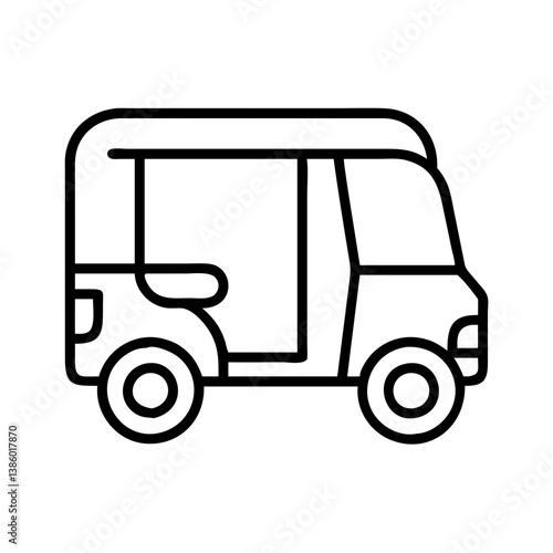Isolated tuk tuk auto rickshaw vector illustration for asian transportation and travel design needs, line art