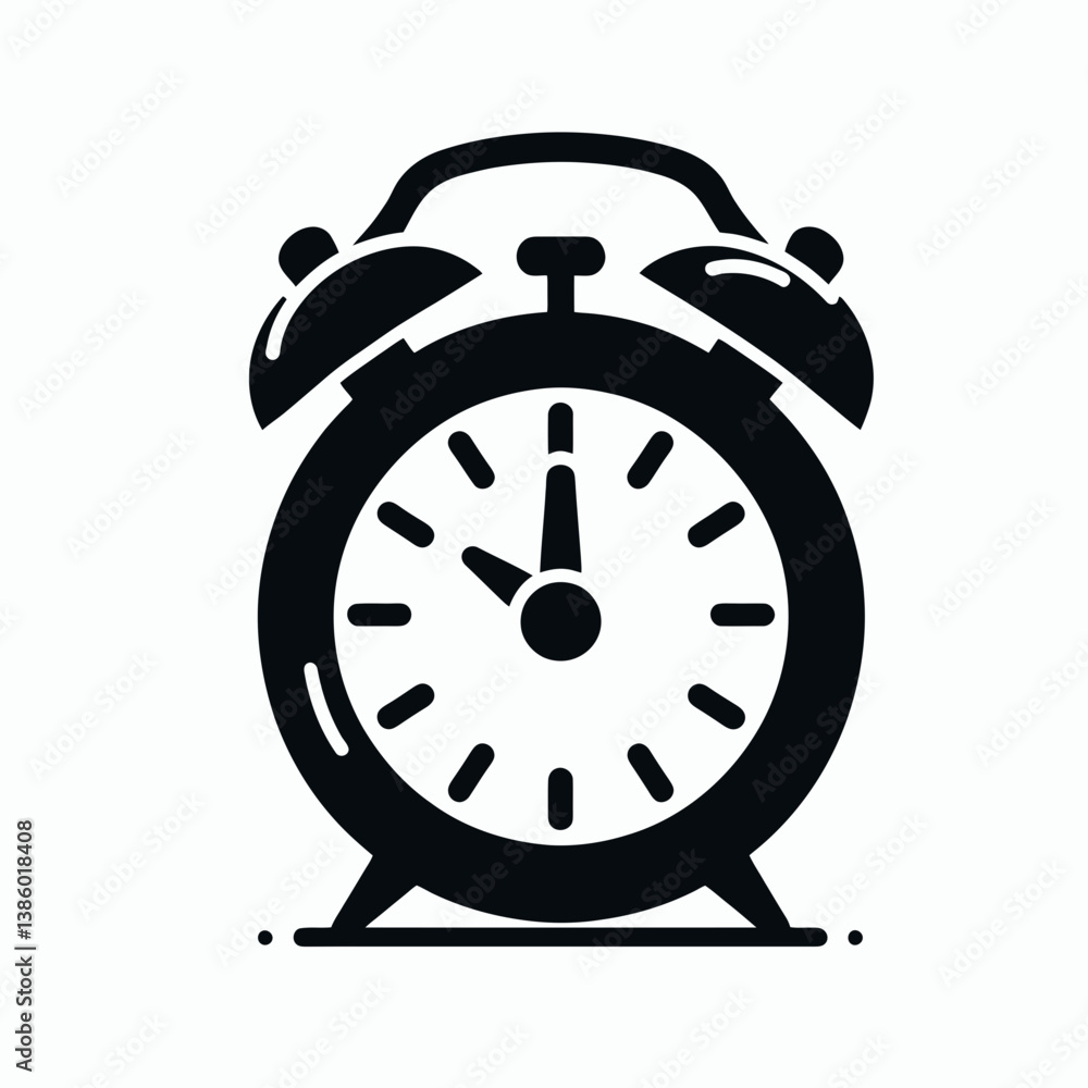very simple flat and single minimalist Alarm Clock Bell Silhouette in black on a white background