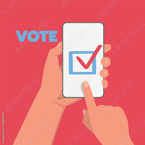 The action of vote with brilliant color style in election day for multimedia design. Flat vector illustration.
