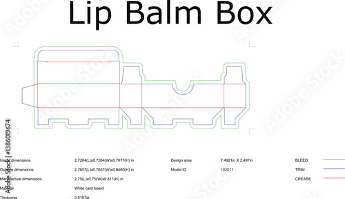 Lip Balm Box Design Template Packaging, Diecut, Dimensions, Artwork