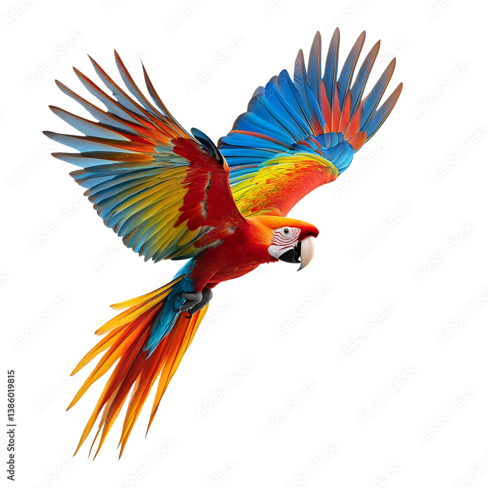 Fototapeta premium A Radiant Macaw Parrot Flying Isolated on Transparent Background