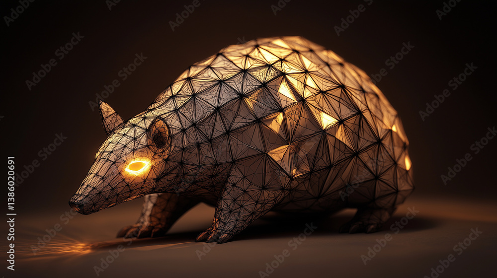 Fototapeta premium Glow Low Poly Armadillo - Geometric Light Animal Art