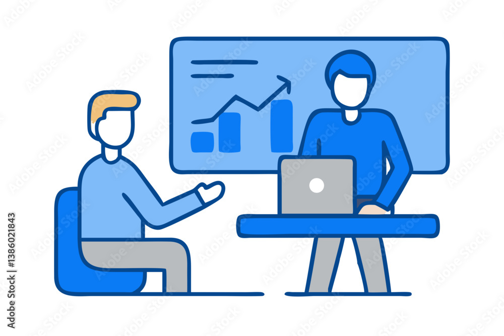 Business Meeting With Growth Chart Presentation And Teamwork In Modern Workplace Business Meeting With Growth Chart Presentation And Teamwork In Modern Workplace