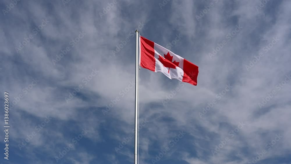 national flag of Canada is hoisted, flutters in the wind and is pulled down again national flag of Canada is hoisted, flutters in the wind and is pulled down again