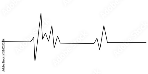 Continuous line representing a heartbeat outline vector art illustration, Heart beat one line. Continuous lines heart beats drawing. Wave pulse. Hand draw heartbeat. Design heartbeat for print. Black.
