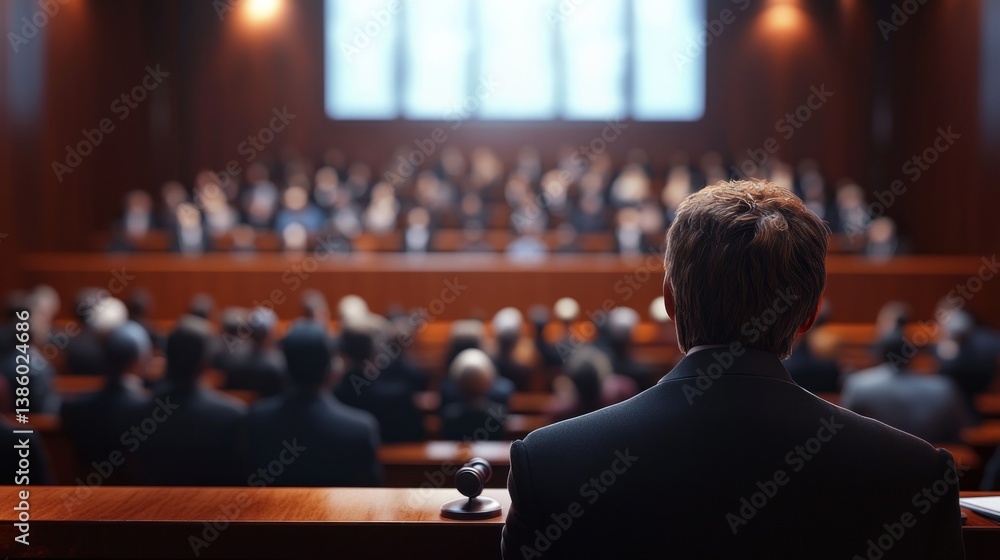 Fototapeta premium Courtroom Witness Testimony: A Man Facing a Jury