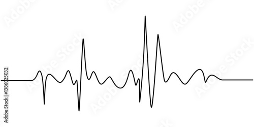 Continuous line representing a heartbeat outline vector art illustration, Heart beat one line. Continuous lines heart beats drawing. Wave pulse. Hand draw heartbeat. Design heartbeat for print. Black.
