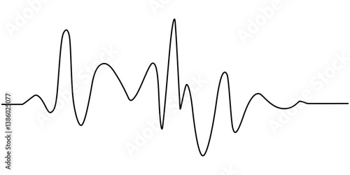 Continuous line representing a heartbeat outline vector art illustration, Heart beat one line. Continuous lines heart beats drawing. Wave pulse. Hand draw heartbeat. Design heartbeat for print. Black.