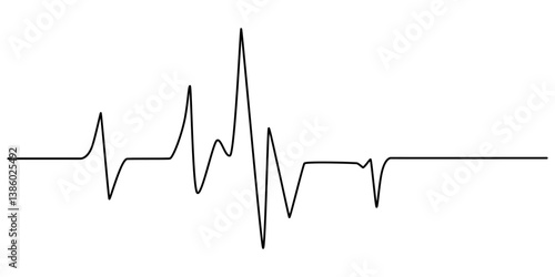 Continuous line representing a heartbeat outline vector art illustration, Heart beat one line. Continuous lines heart beats drawing. Wave pulse. Hand draw heartbeat. Design heartbeat for print. Black.