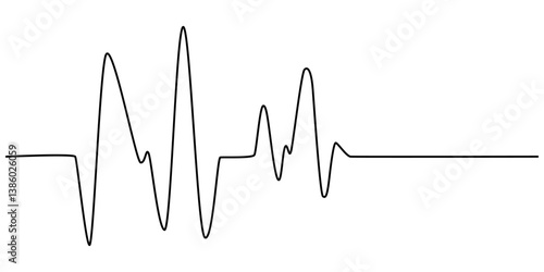 Continuous line representing a heartbeat outline vector art illustration, Heart beat one line. Continuous lines heart beats drawing. Wave pulse. Hand draw heartbeat. Design heartbeat for print. Black.