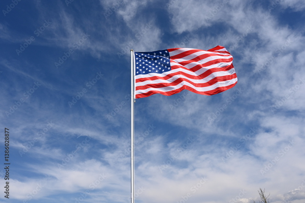 Fototapeta premium national flag of the USA fluttering in strong wind