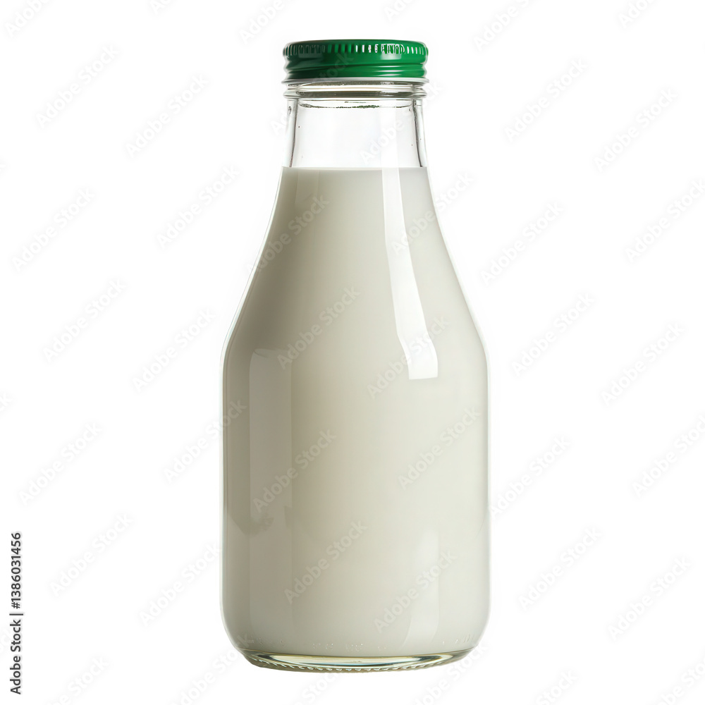 Fresh Milk in Glass Bottle with Green Cap. Fresh Milk in Glass Bottle with Green Cap.