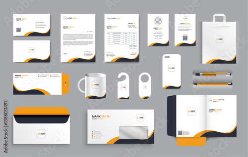 Modern simple set of stationery design business Mock-Up of stationery set brand identity template annual report stationery template design with ID card calling card envelope free stationery items.