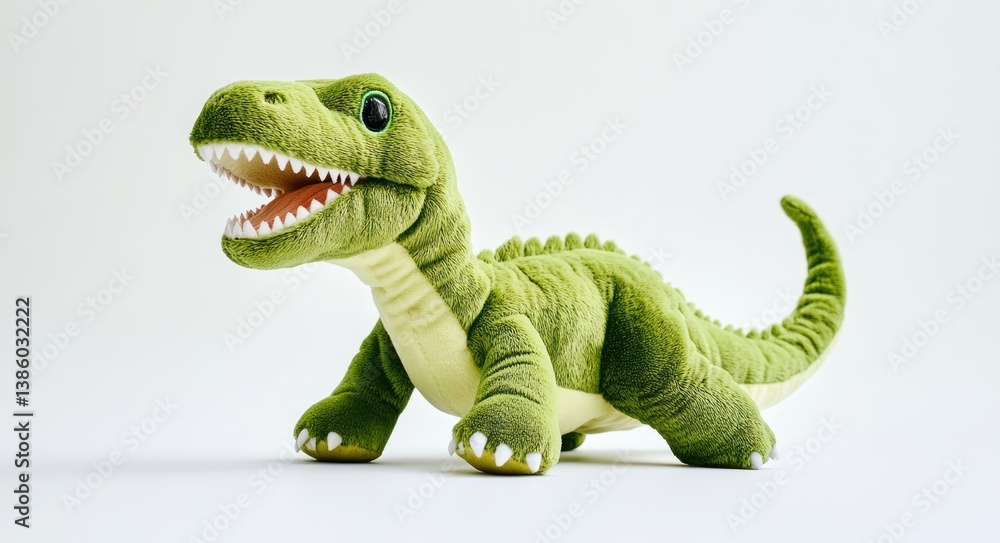 Fototapeta premium Green dinosaur plush toy on a white background
